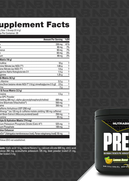 Nutrabio // PRE MAXIMUM STRENGTH // 20sv